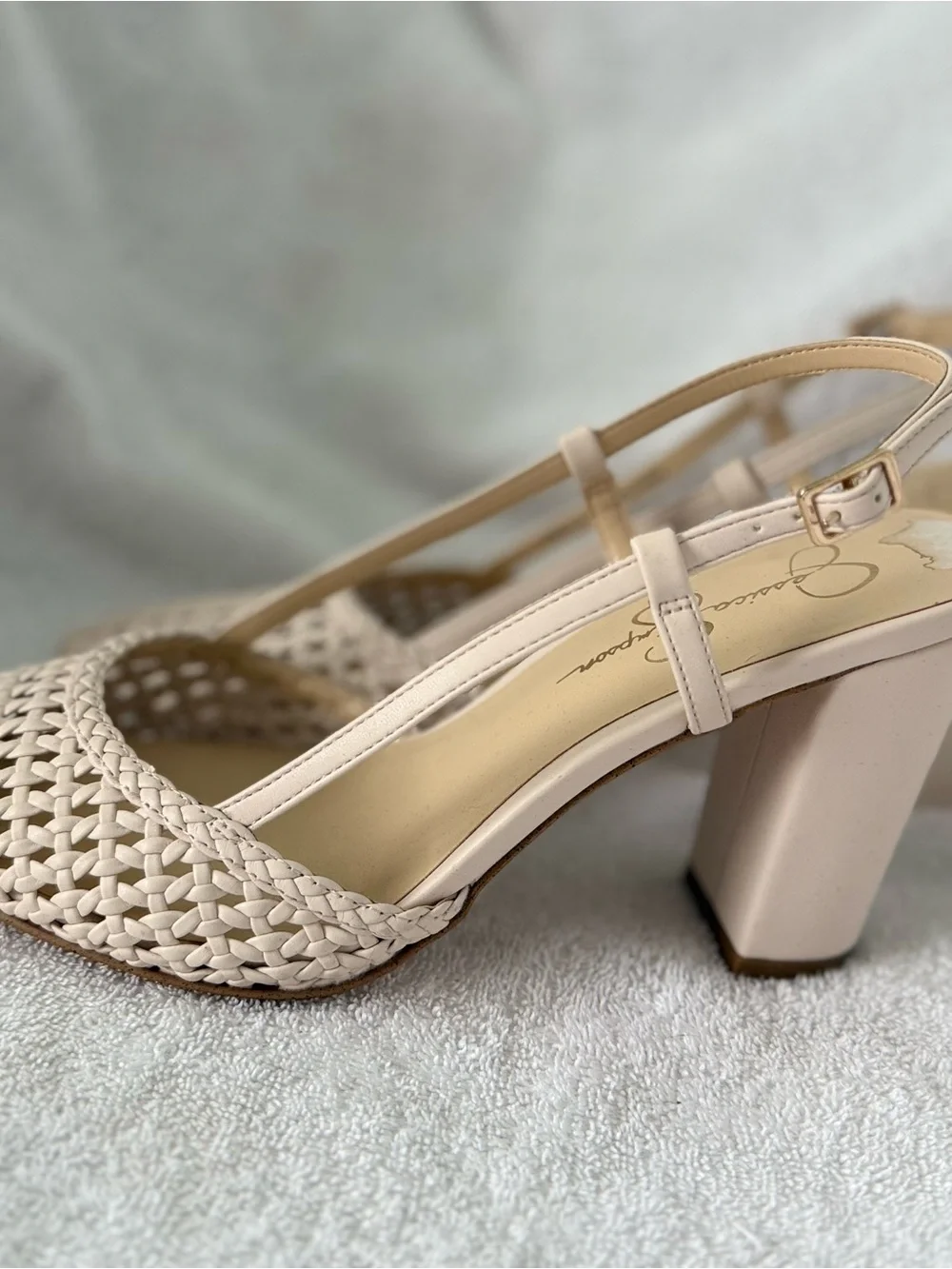 Jessica Simpson Woven Slingback Heels in Light Beige